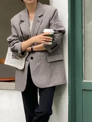 Houndstooth Wool Blazer Black