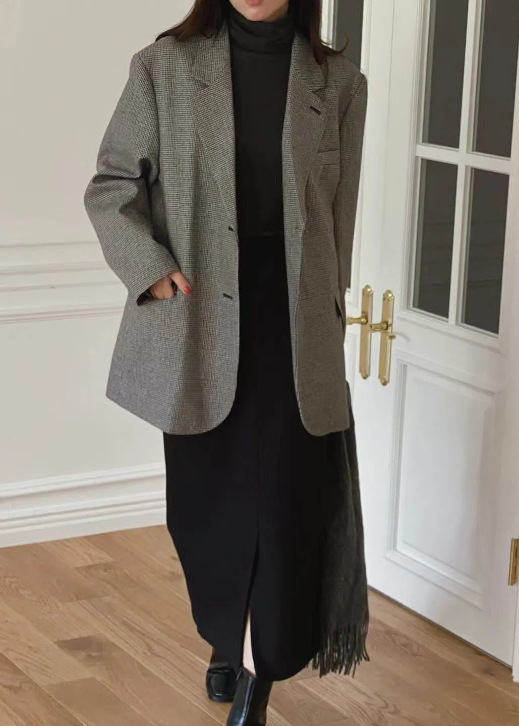 Houndstooth Wool Blazer Black
