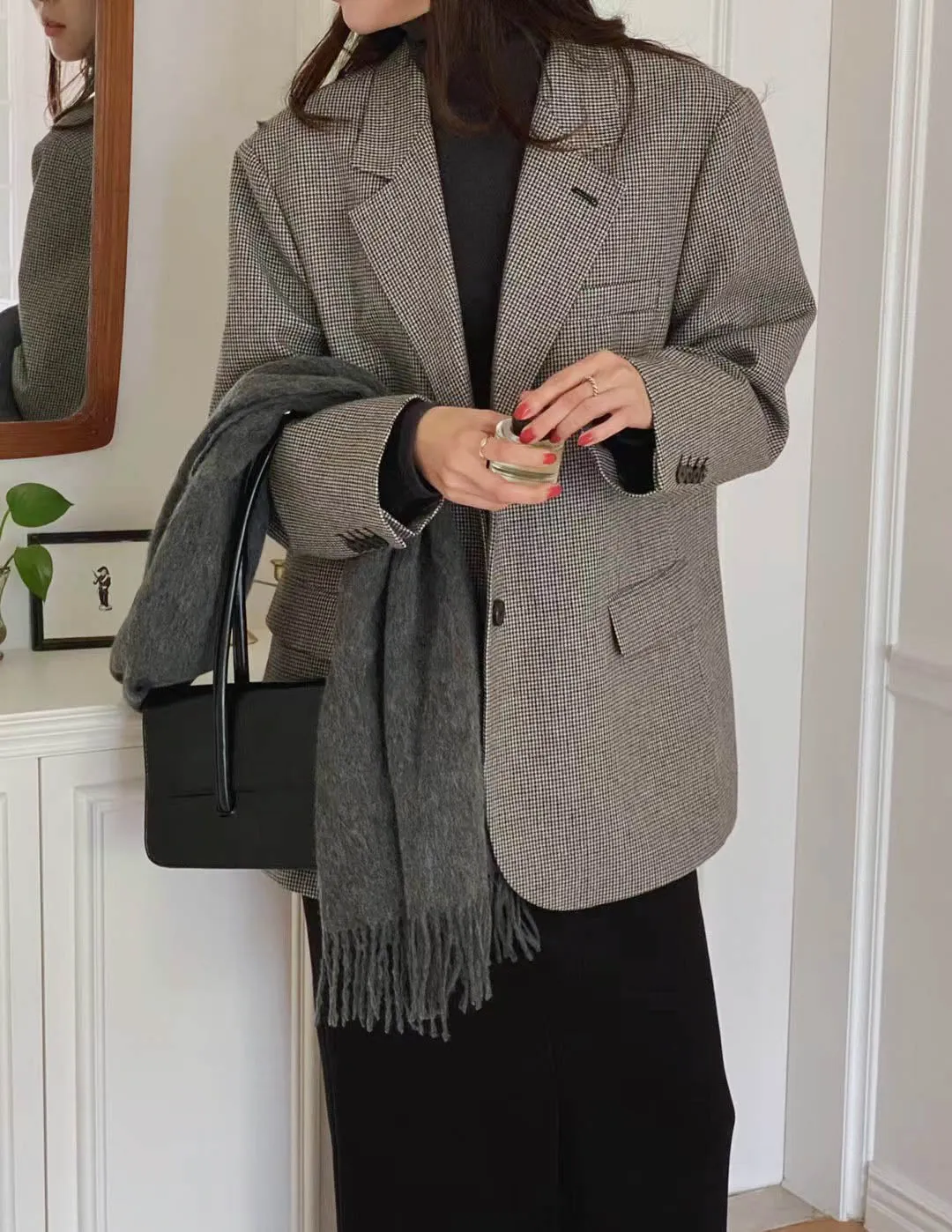 Houndstooth Wool Blazer Black
