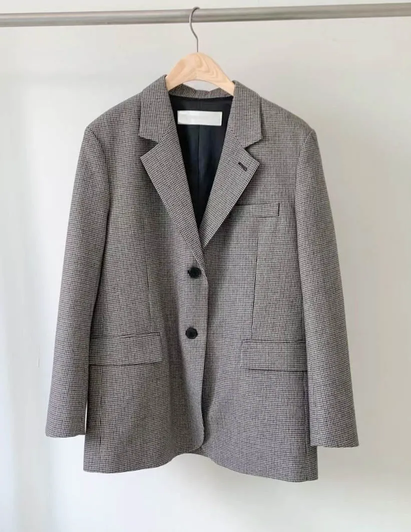 Houndstooth Wool Blazer Black