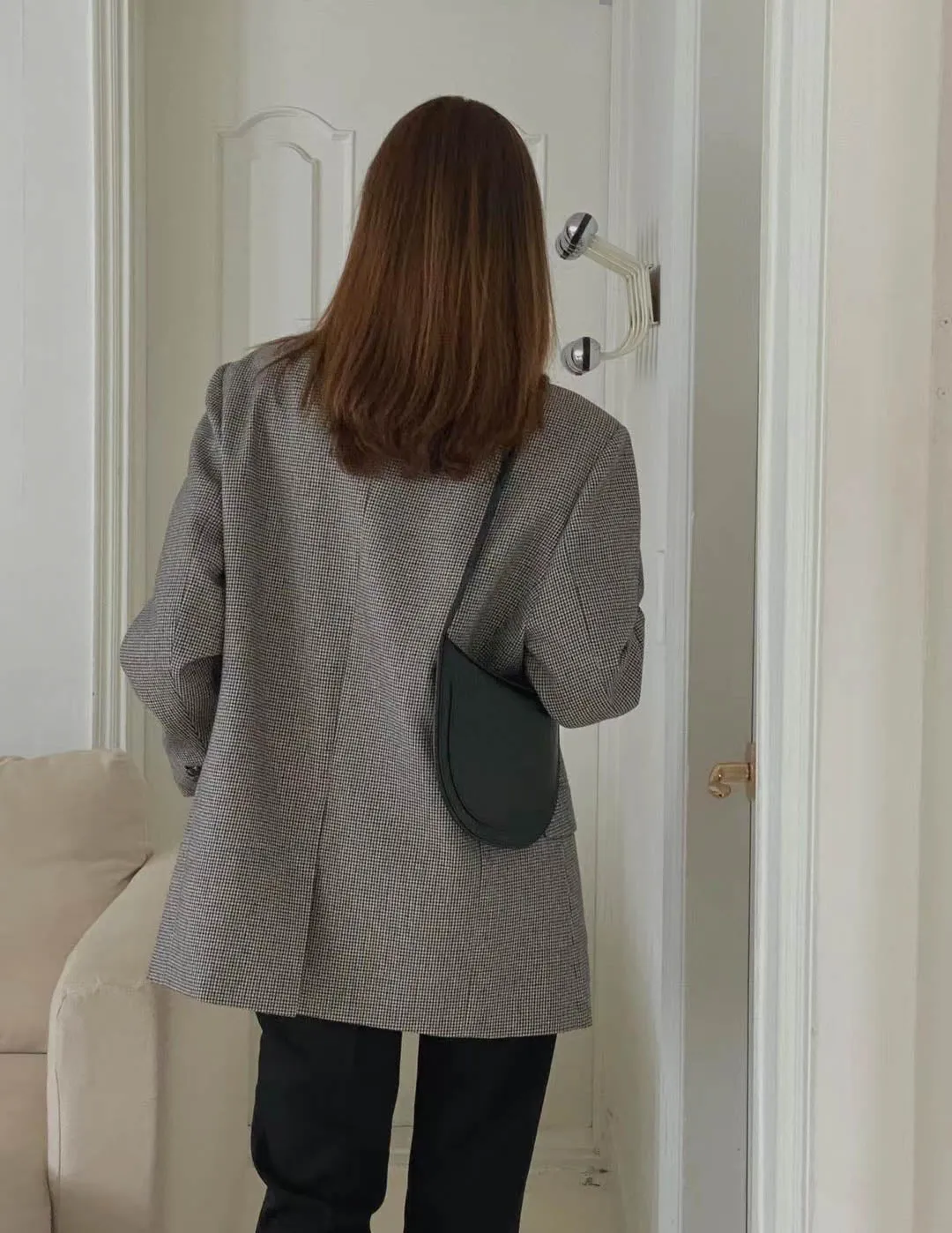 Houndstooth Wool Blazer Black