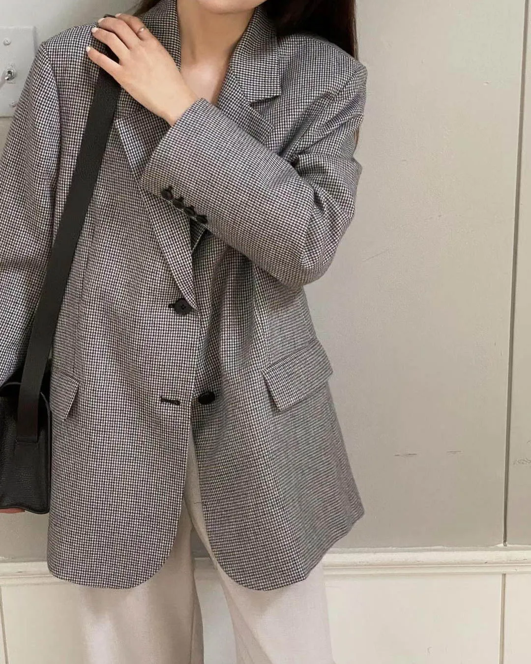 Houndstooth Wool Blazer Black