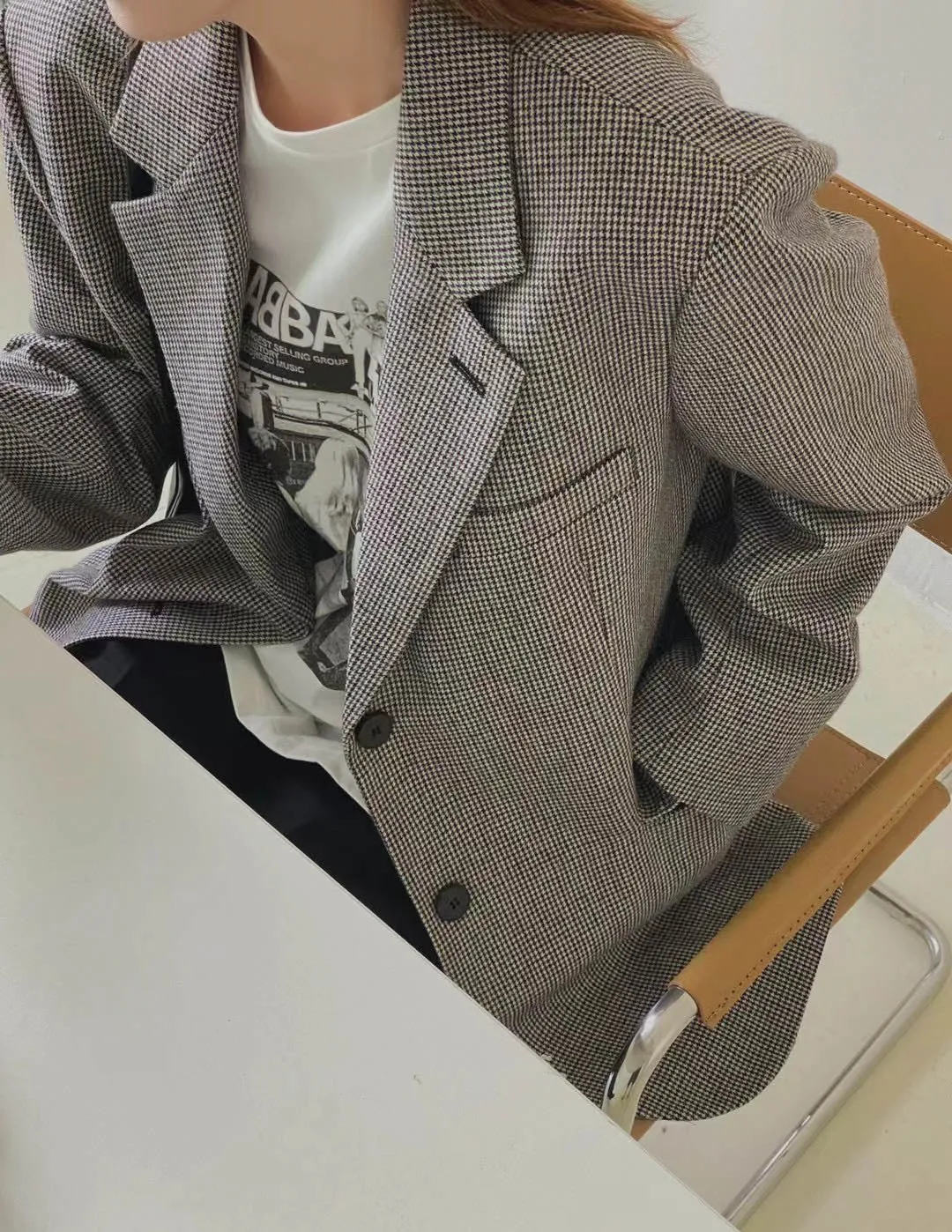 Houndstooth Wool Blazer Black