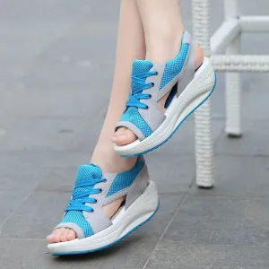 hulianfu Plus Size 43 Breathable Mesh Sport Sandals Women  Summer Thick Bottom Wedges Sandals Woman Non Slip Casual Rocking Shoes