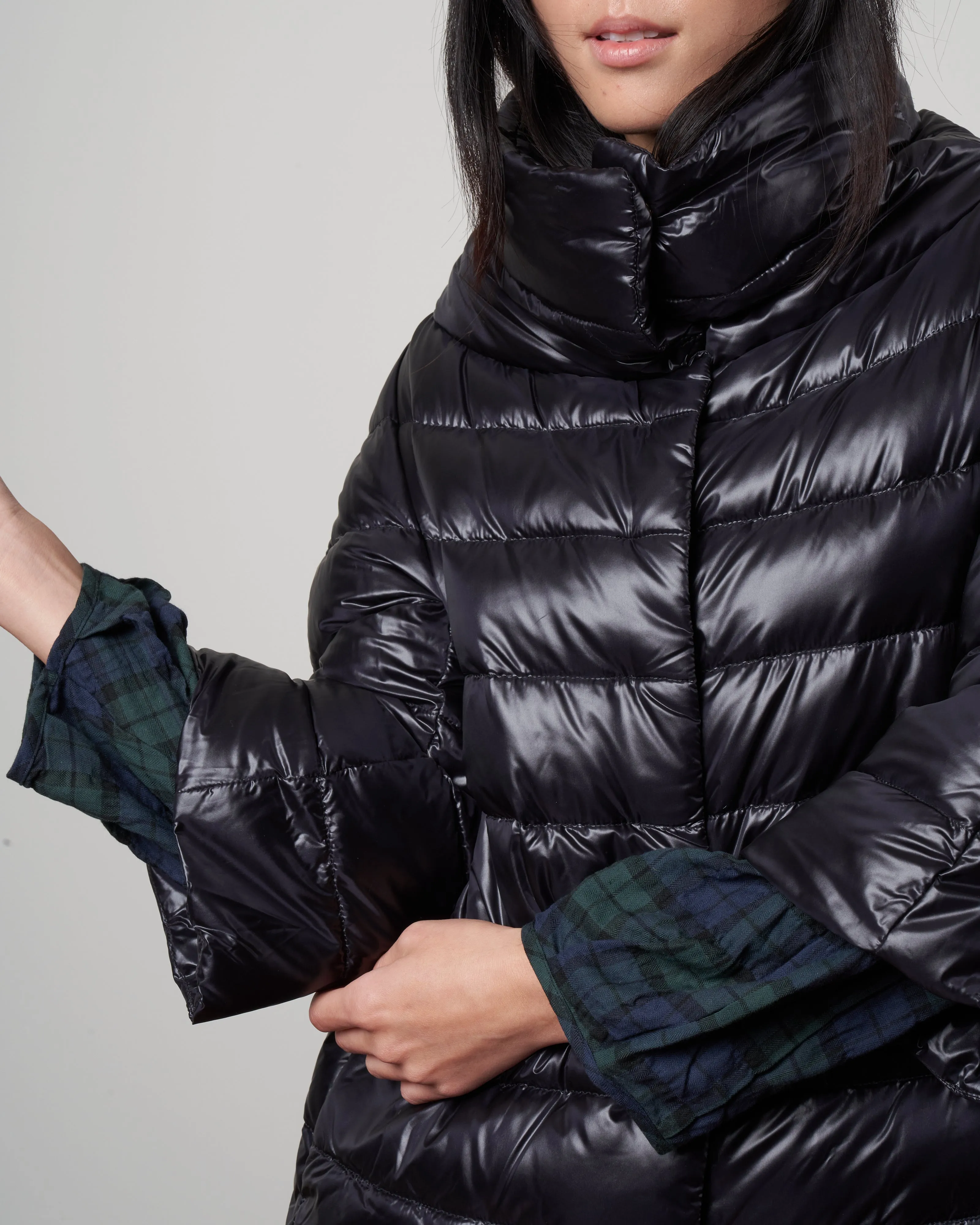 iconico 3/4 sleeve hip length coat - nero