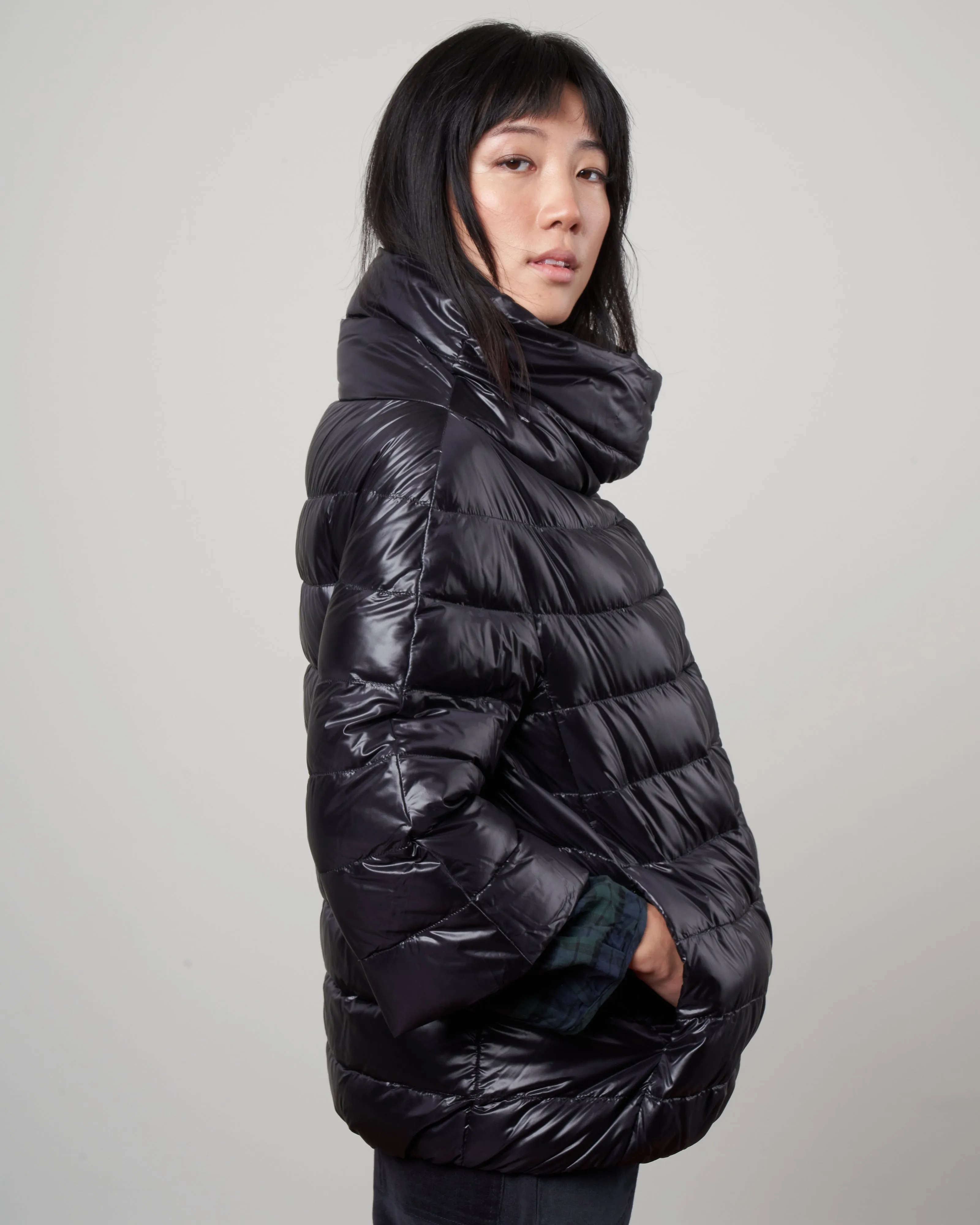iconico 3/4 sleeve hip length coat - nero