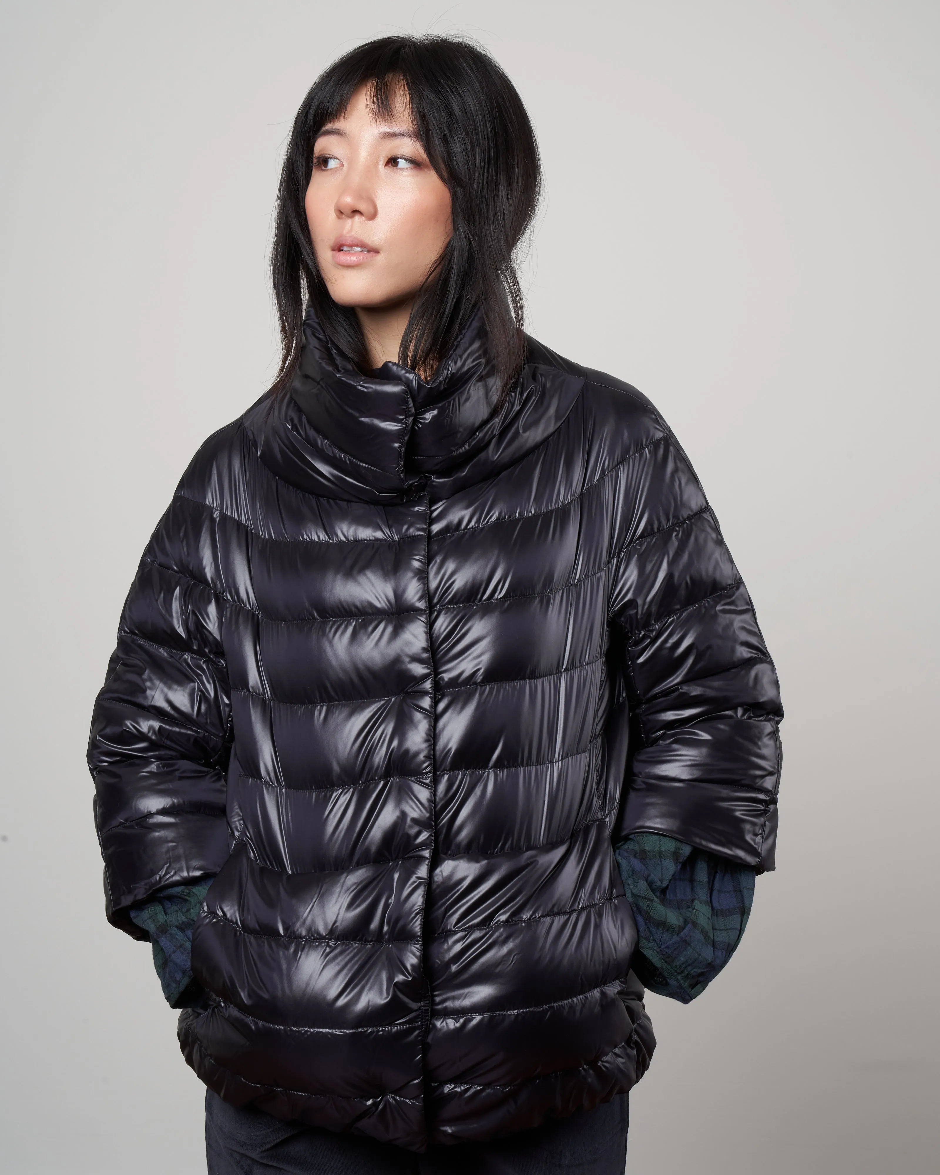 iconico 3/4 sleeve hip length coat - nero