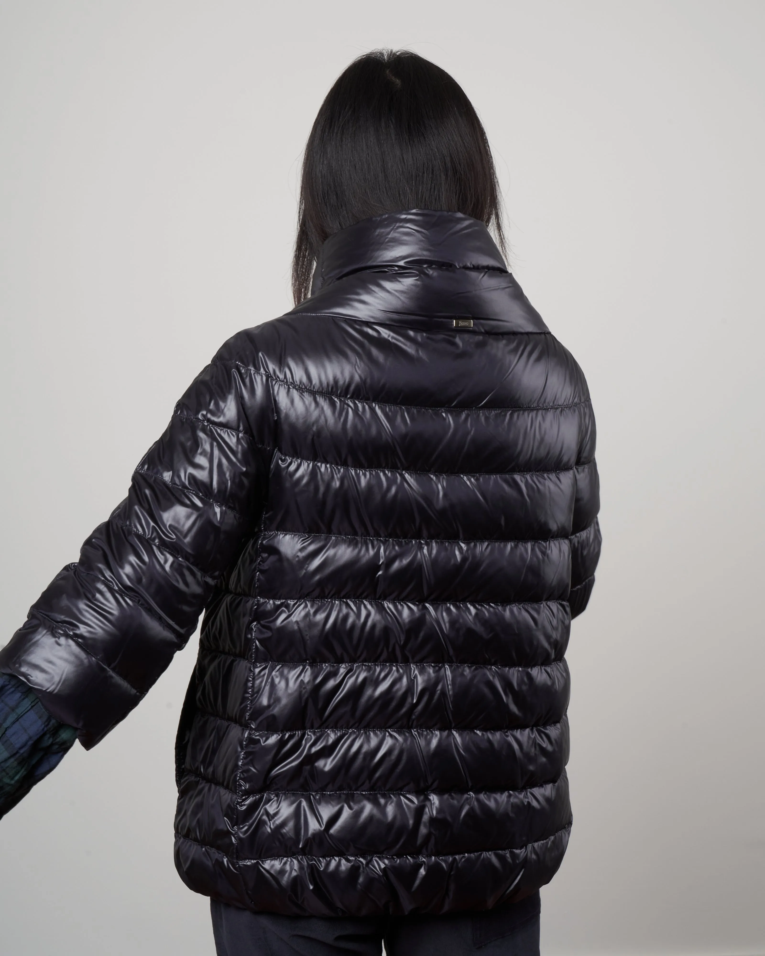 iconico 3/4 sleeve hip length coat - nero