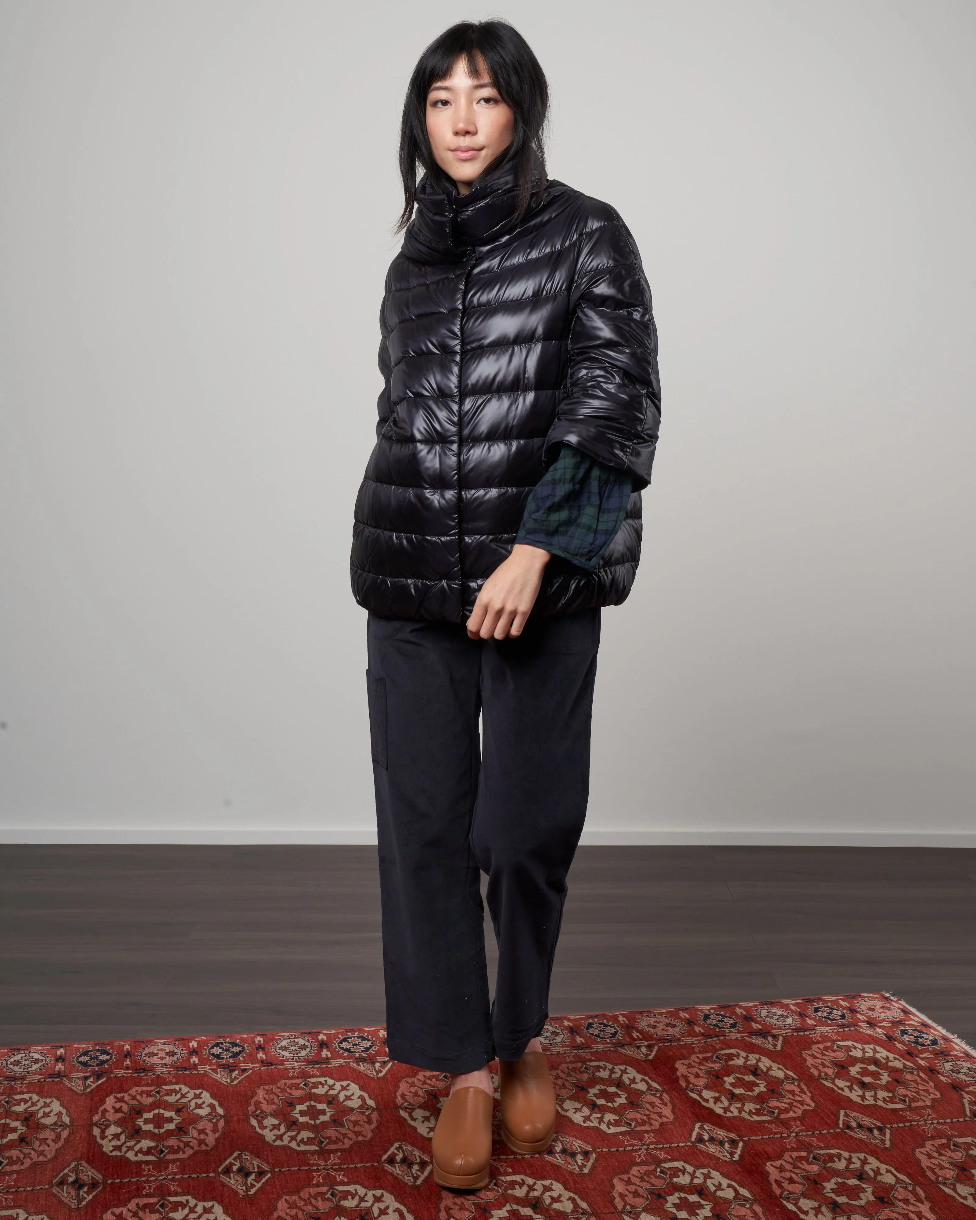 iconico 3/4 sleeve hip length coat - nero