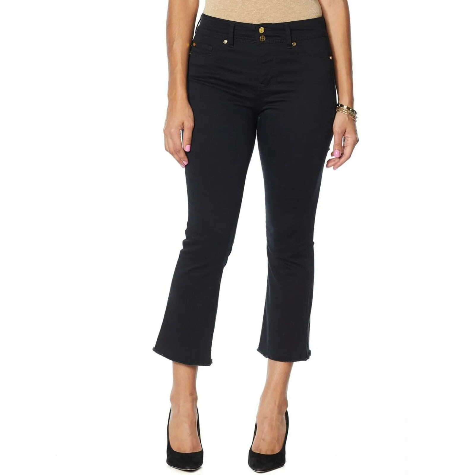 IMAN Women's Petite Global Chic Luxury Resort 360 Slimming Crop Jeans Black 14P