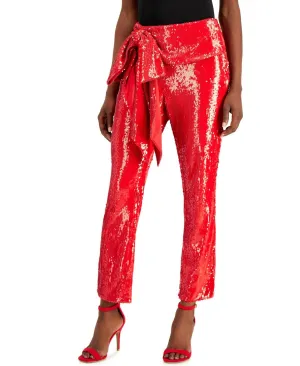 INC International Concepts Petite Tie Waist Sequin Cropped Pants