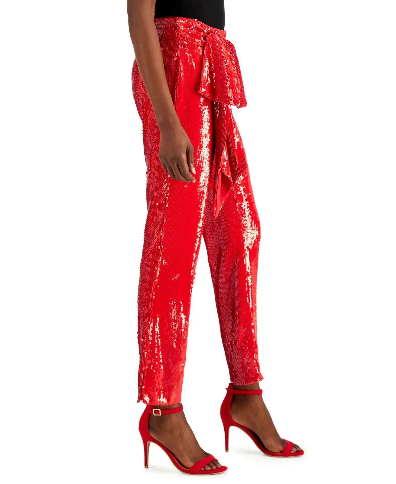 INC International Concepts Petite Tie Waist Sequin Cropped Pants