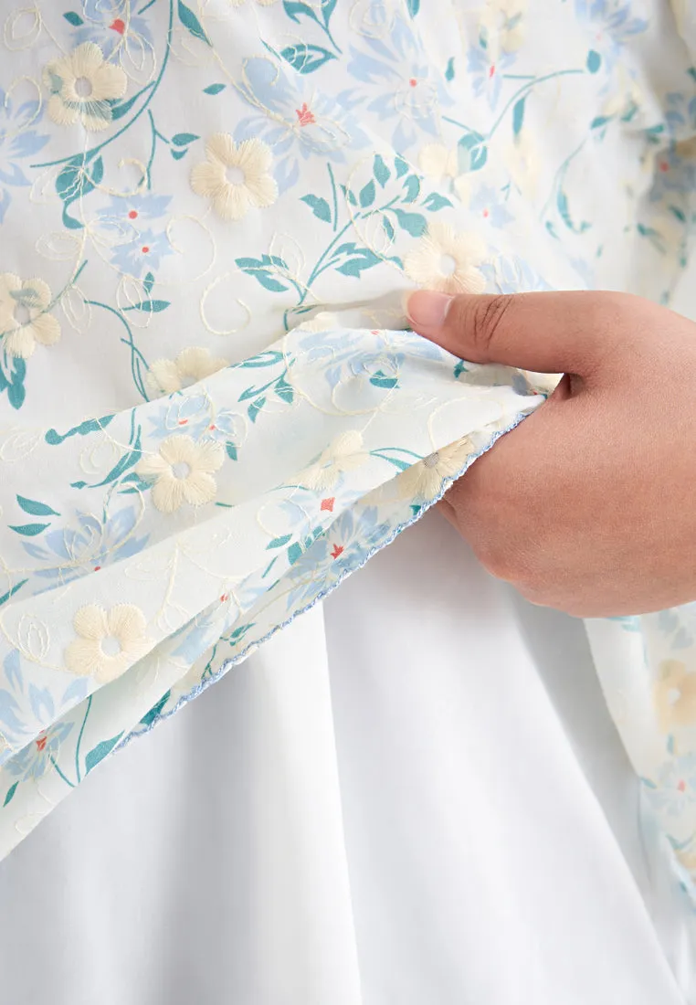 Intan Cotton Embroidery Kurung Kedah Top - Blue