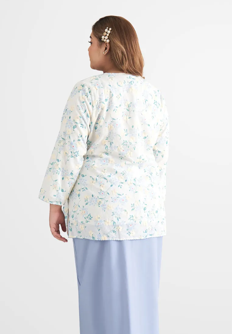 Intan Cotton Embroidery Kurung Kedah Top - Blue
