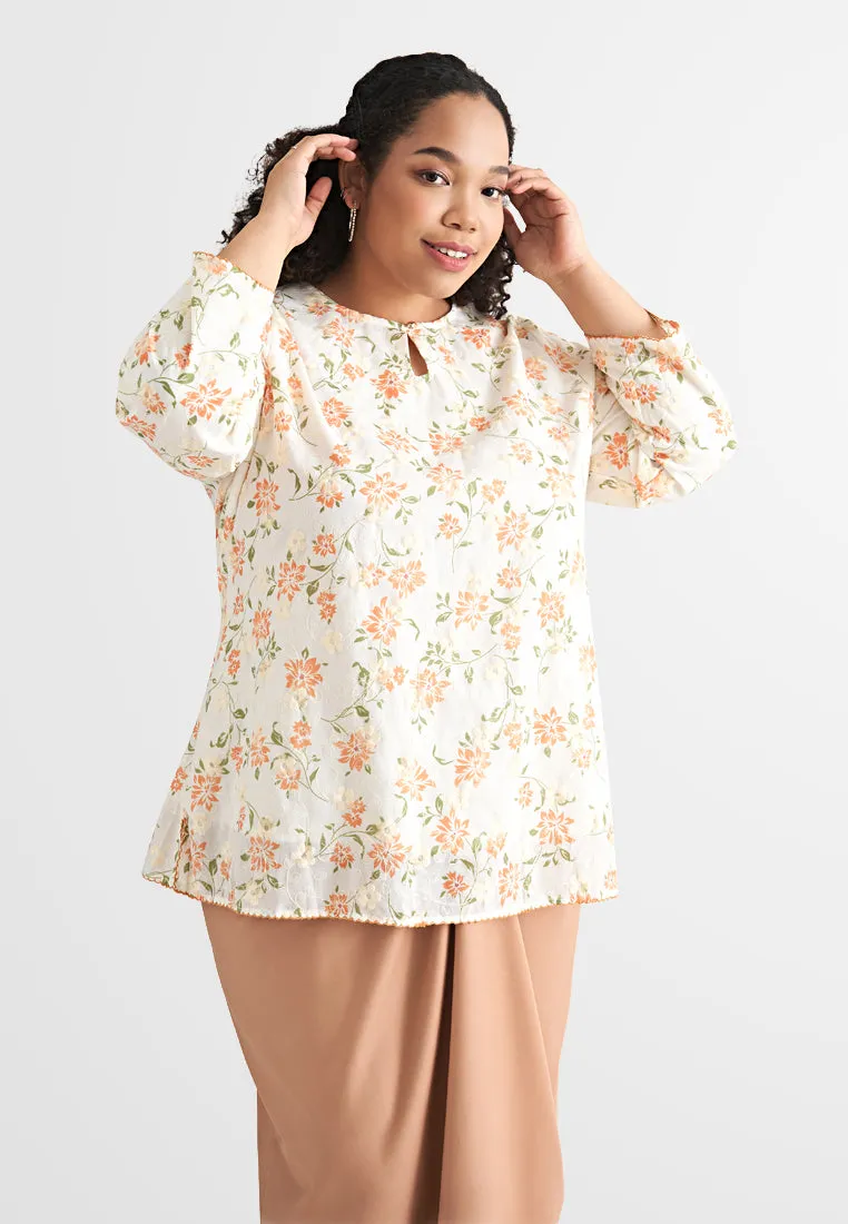 Intan Cotton Embroidery Kurung Kedah Top - Pink