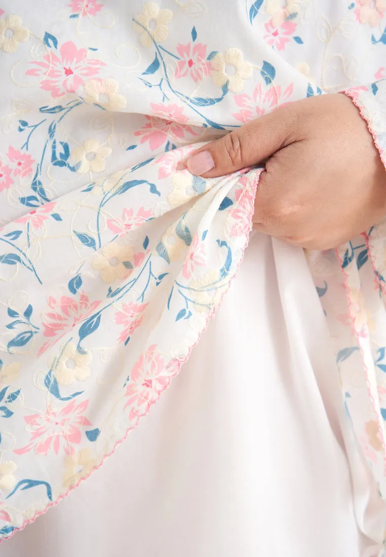 Intan Cotton Embroidery Kurung Kedah Top - Pink