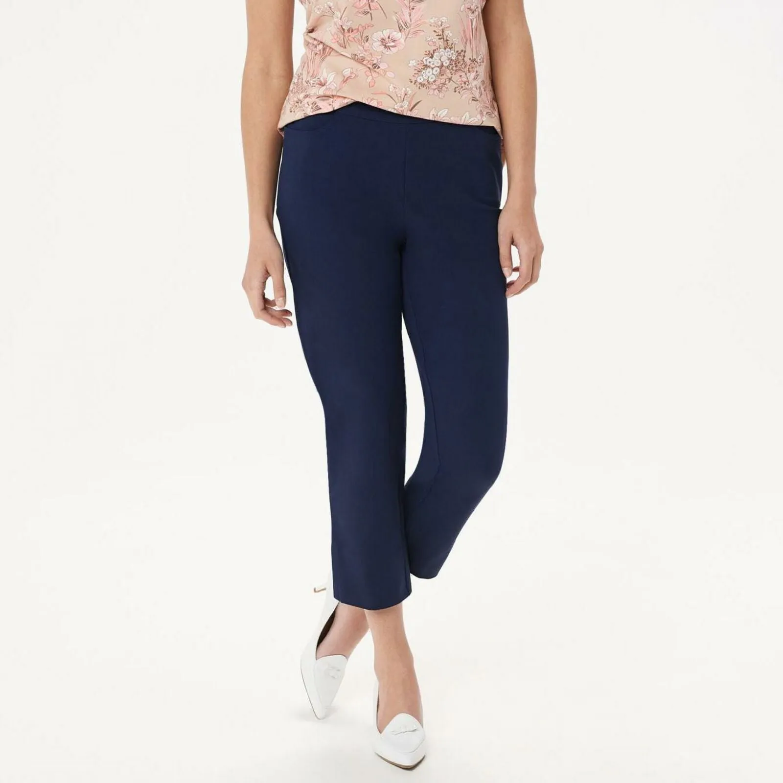 Isaac Mizrahi Live! Petite 24/7 Stretch Crop Pants with Back Slits Navy 6P