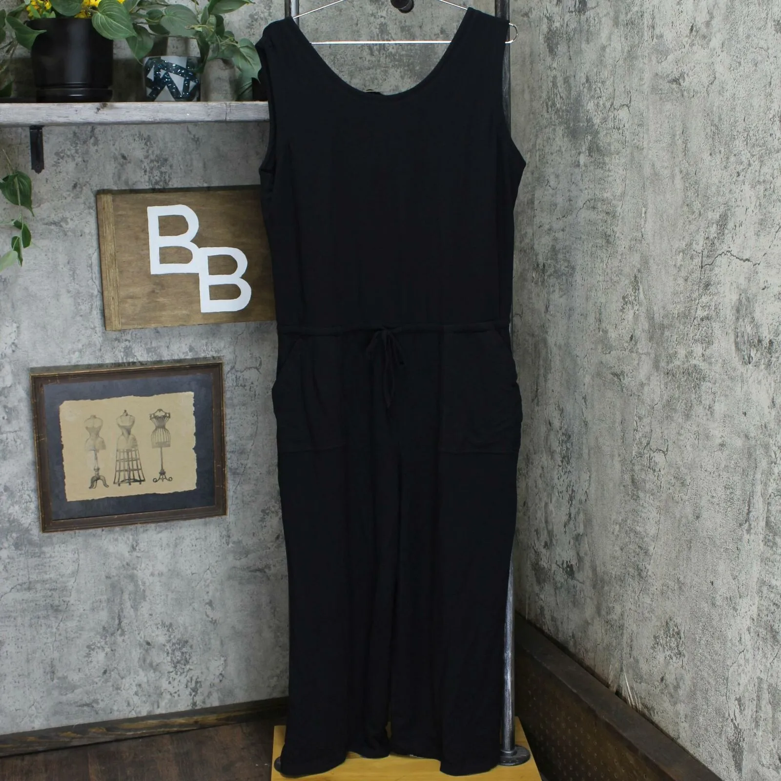 Isaac Mizrahi Live! SOHO Baby French Terry Cropped Jumpsuit Black Petite Large
