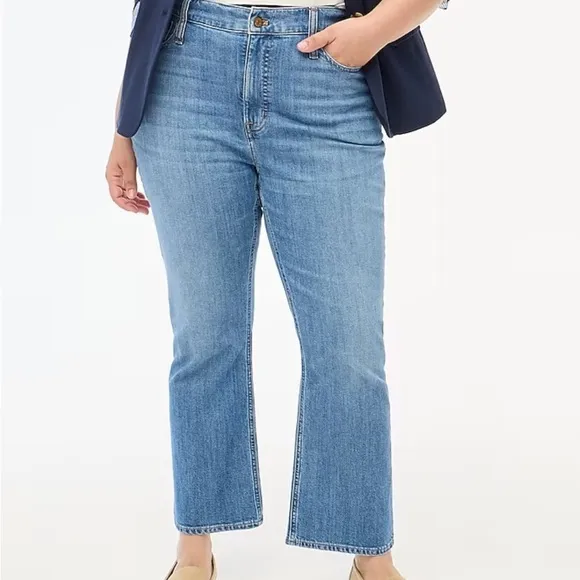 J crew blue pebble wash Flare crop mid-rise jean in all-day stretch