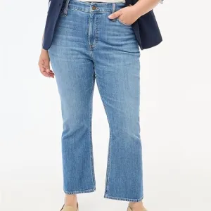 J crew blue pebble wash Flare crop mid-rise jean in all-day stretch