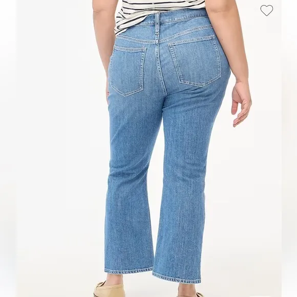J crew blue pebble wash Flare crop mid-rise jean in all-day stretch