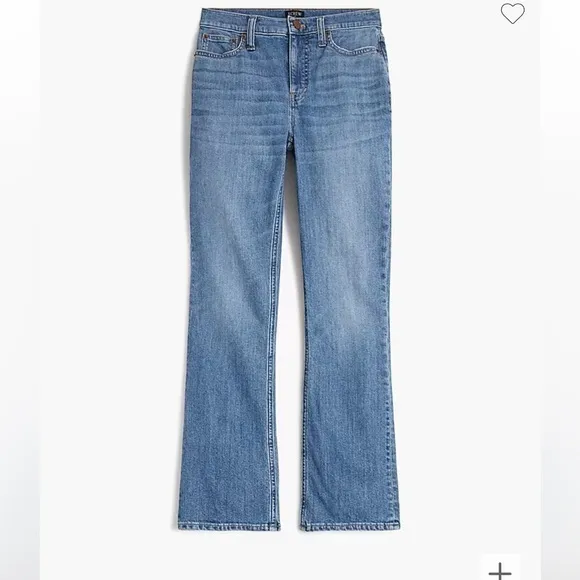 J crew blue pebble wash Flare crop mid-rise jean in all-day stretch