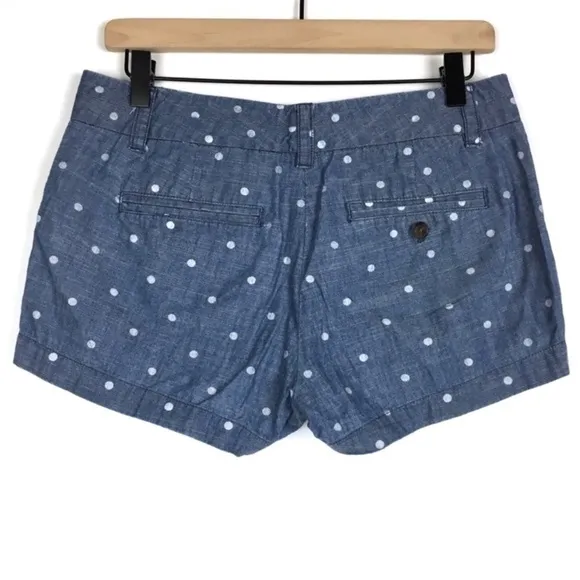 J CREW Shorts Chambray Polka Dot Chino Denim Lightweight Classic Style Size 4