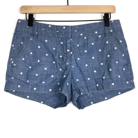 J CREW Shorts Chambray Polka Dot Chino Denim Lightweight Classic Style Size 4