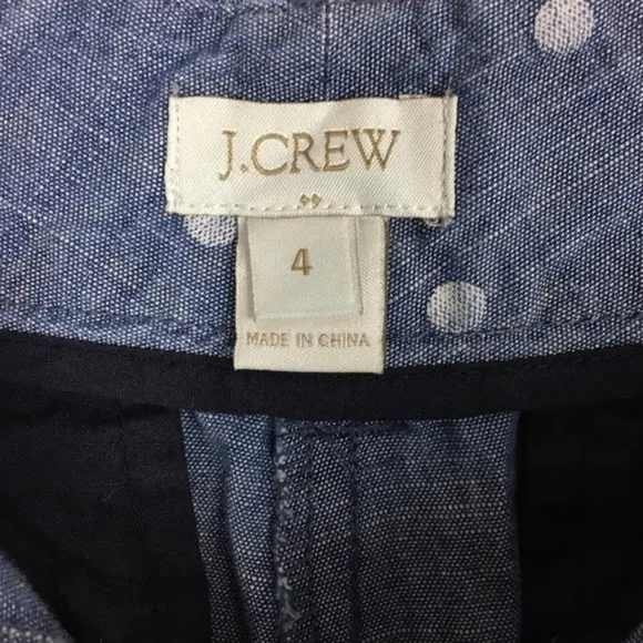 J CREW Shorts Chambray Polka Dot Chino Denim Lightweight Classic Style Size 4