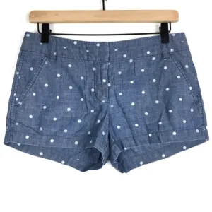 J CREW Shorts Chambray Polka Dot Chino Denim Lightweight Classic Style Size 4