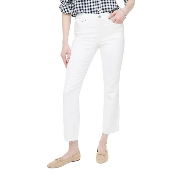 J.crew NWT Cropped Flare White Jean With Raw Hem Signature Stretch Sz 33 White