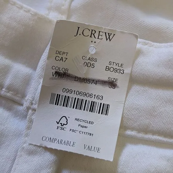 J.crew NWT Cropped Flare White Jean With Raw Hem Signature Stretch Sz 33 White
