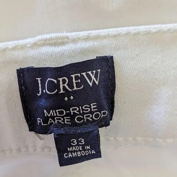 J.crew NWT Cropped Flare White Jean With Raw Hem Signature Stretch Sz 33 White