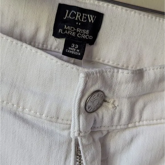 J.crew NWT Cropped Flare White Jean With Raw Hem Signature Stretch Sz 33 White