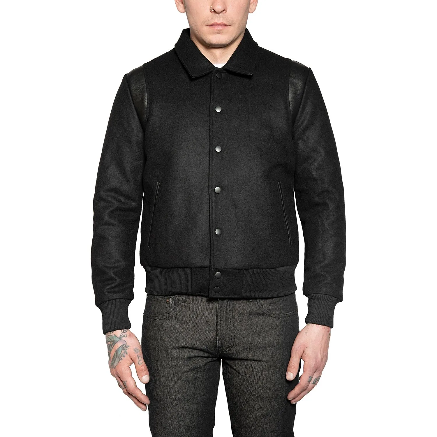 JET VARSITY JACKET W/ RED LINING - BLACK