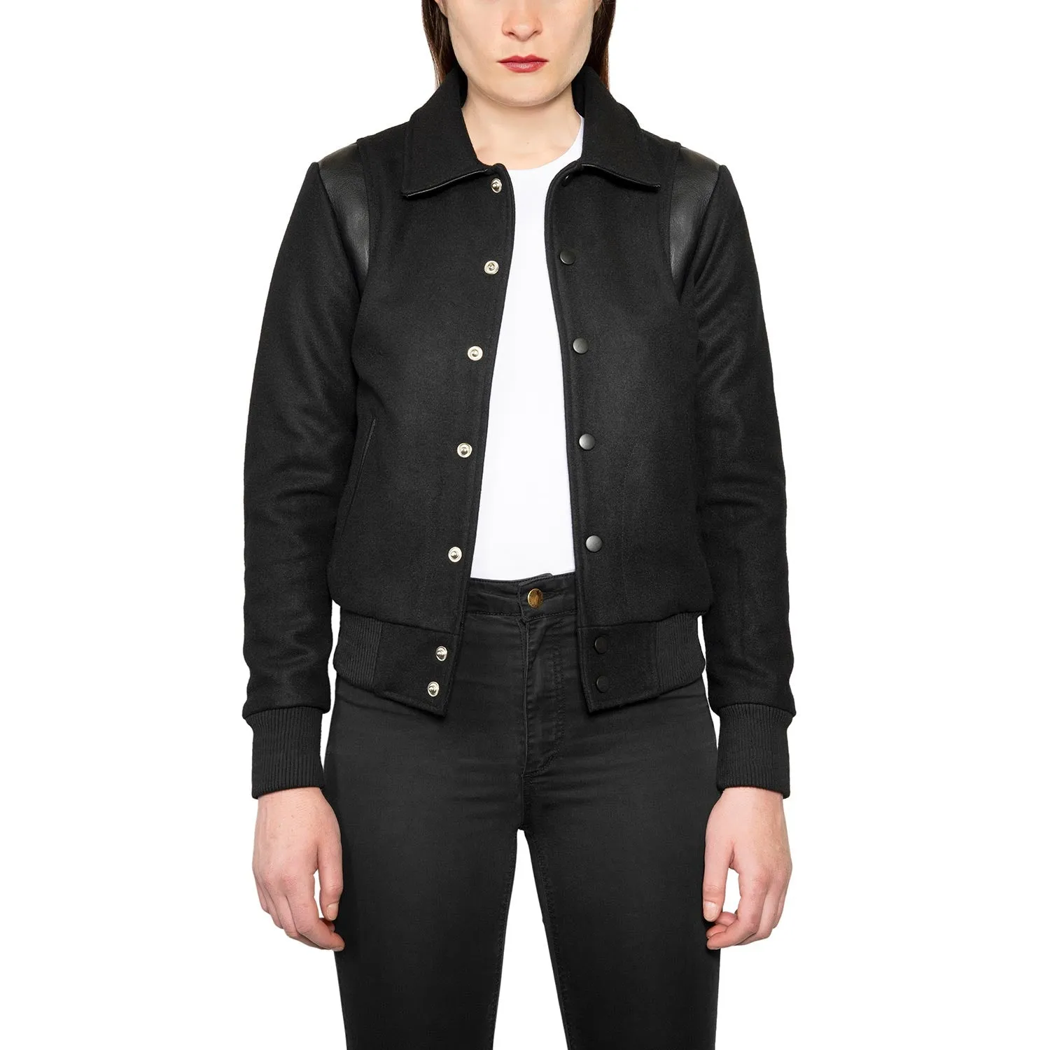 JET VARSITY JACKET W/ RED LINING - BLACK
