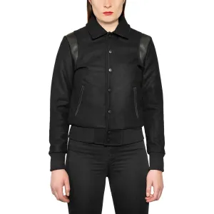 JET VARSITY JACKET W/ RED LINING - BLACK