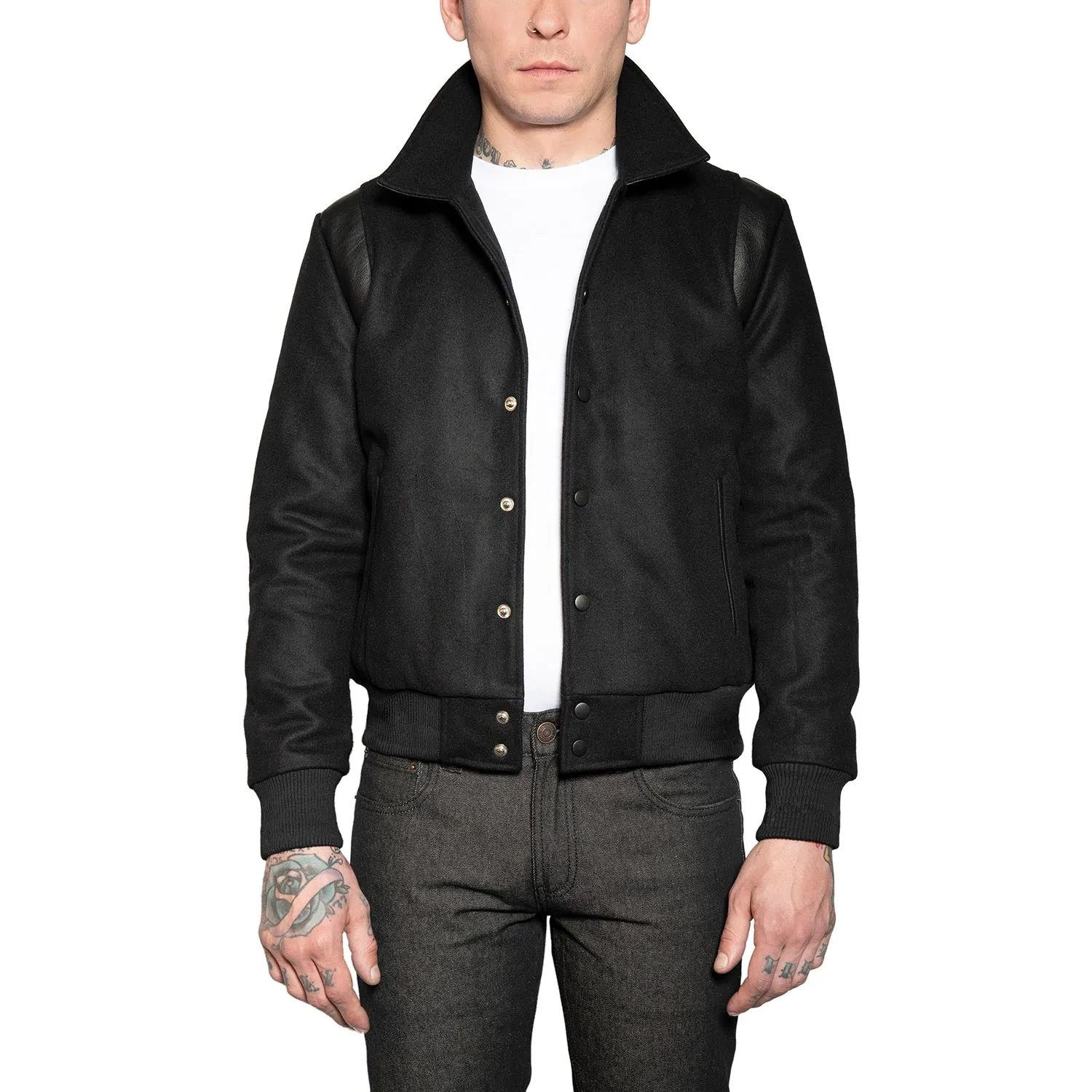 JET VARSITY JACKET W/ RED LINING - BLACK