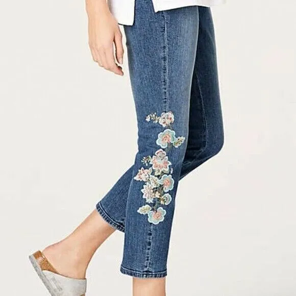 J. JILL Petites Jeans Cropped Cape Cod Embroidery
