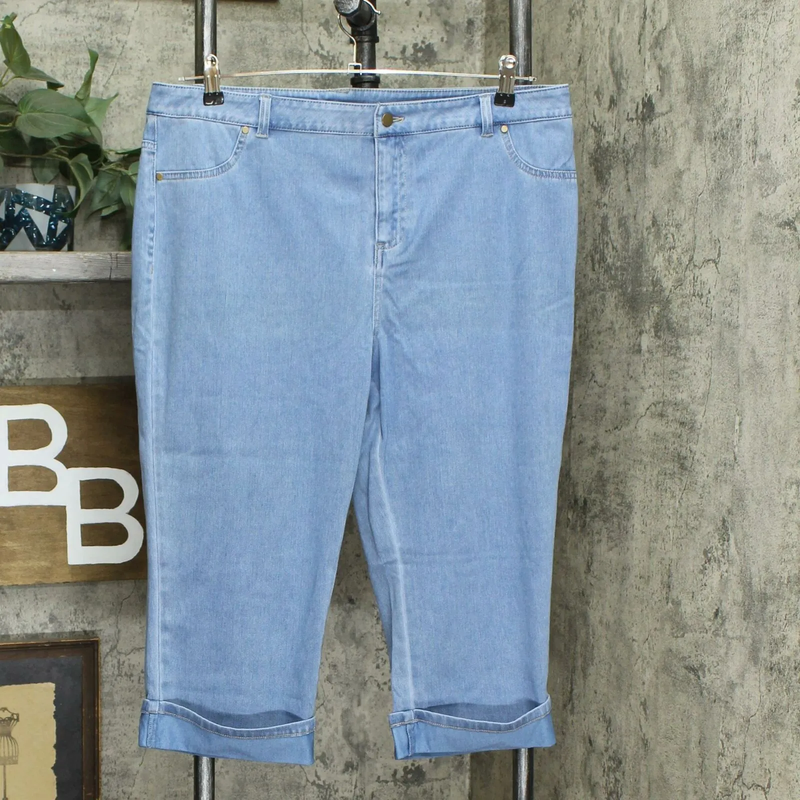 Joan Rivers Petite Stretch Denim Cropped Jeans With Cuffs