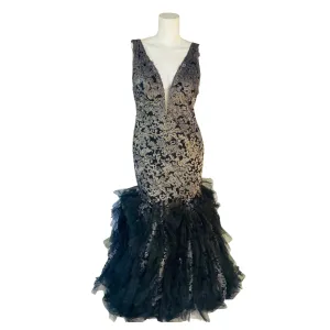 JOVANI Black and Gray Metallic Sequin Mermaid Prom Dress Size 18