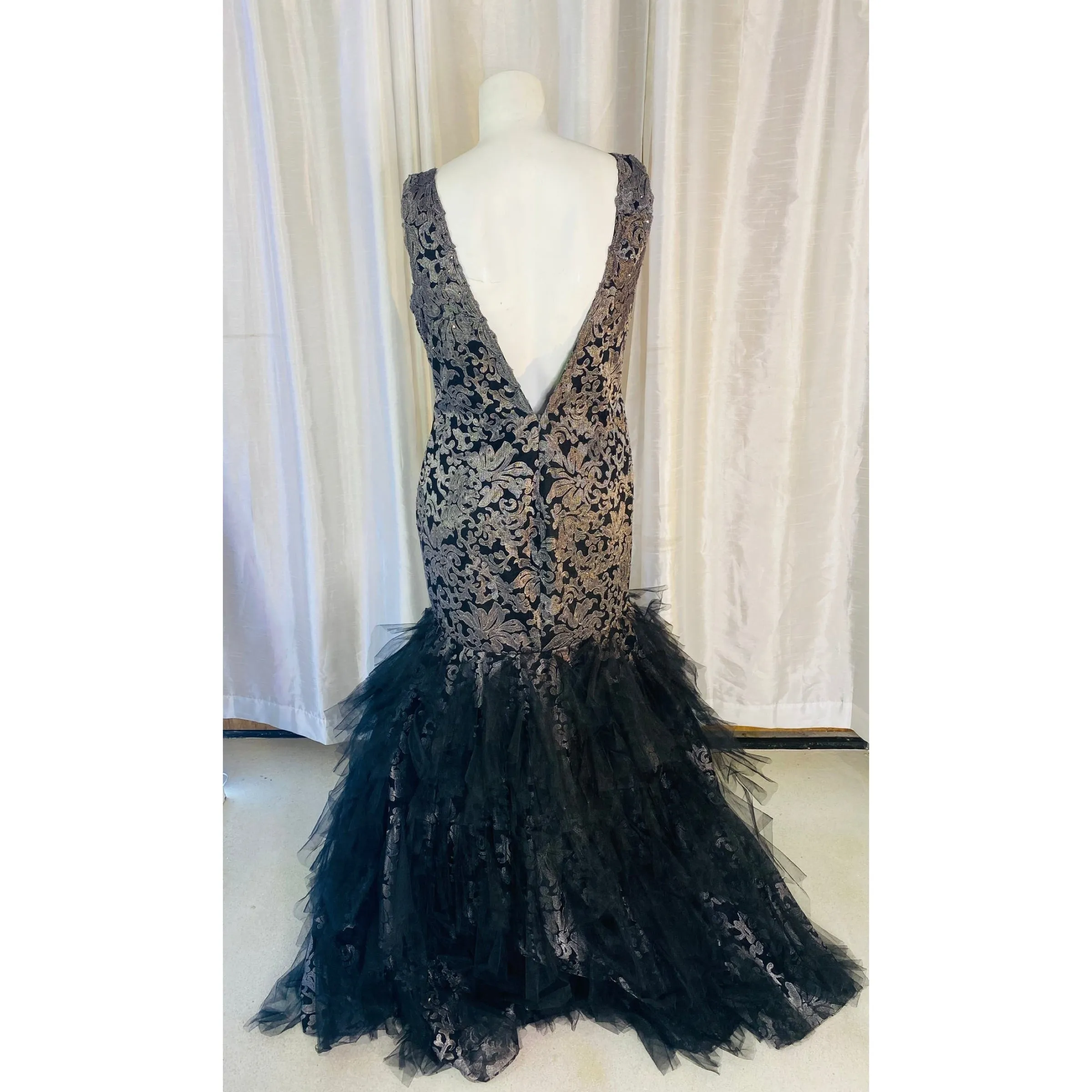 JOVANI Black and Gray Metallic Sequin Mermaid Prom Dress Size 18