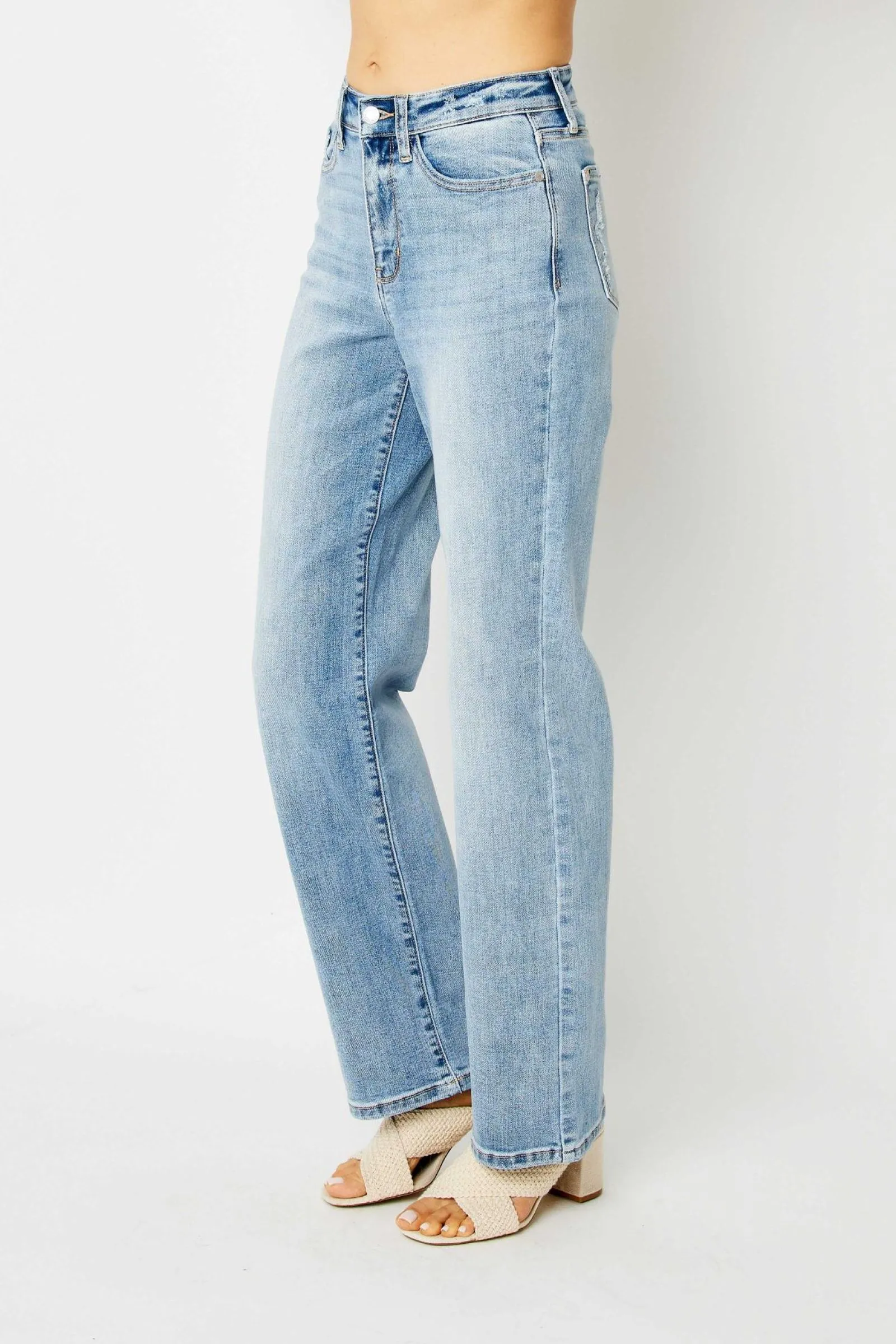 Judy Blue || Iris High Waist Light Wash Straight Leg Jeans