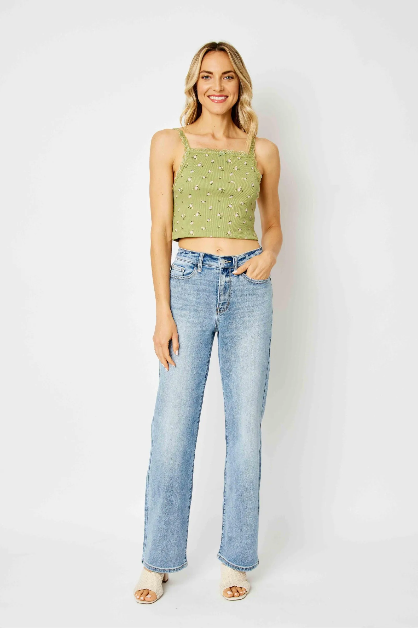 Judy Blue || Iris High Waist Light Wash Straight Leg Jeans