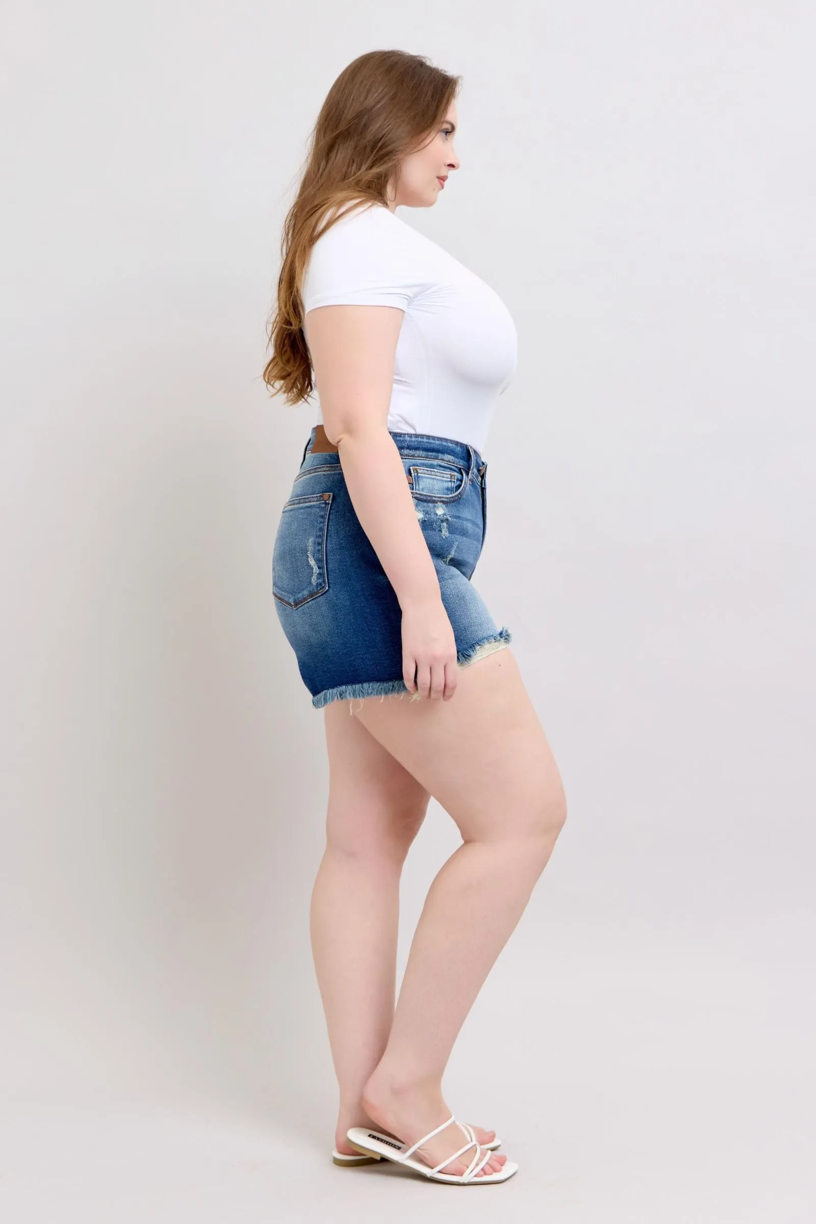 Judy Blue || Zola 2-Button Dad Shorts with Destroyed Hem