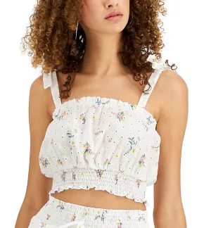 Juniors' Printed Eyelet Cotton Top