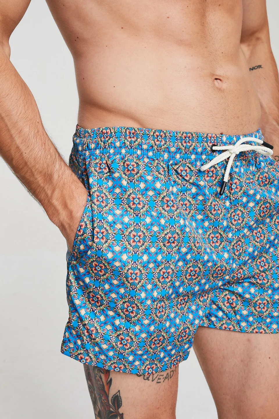 Kaleidoscope Print Swim Shorts In Blue