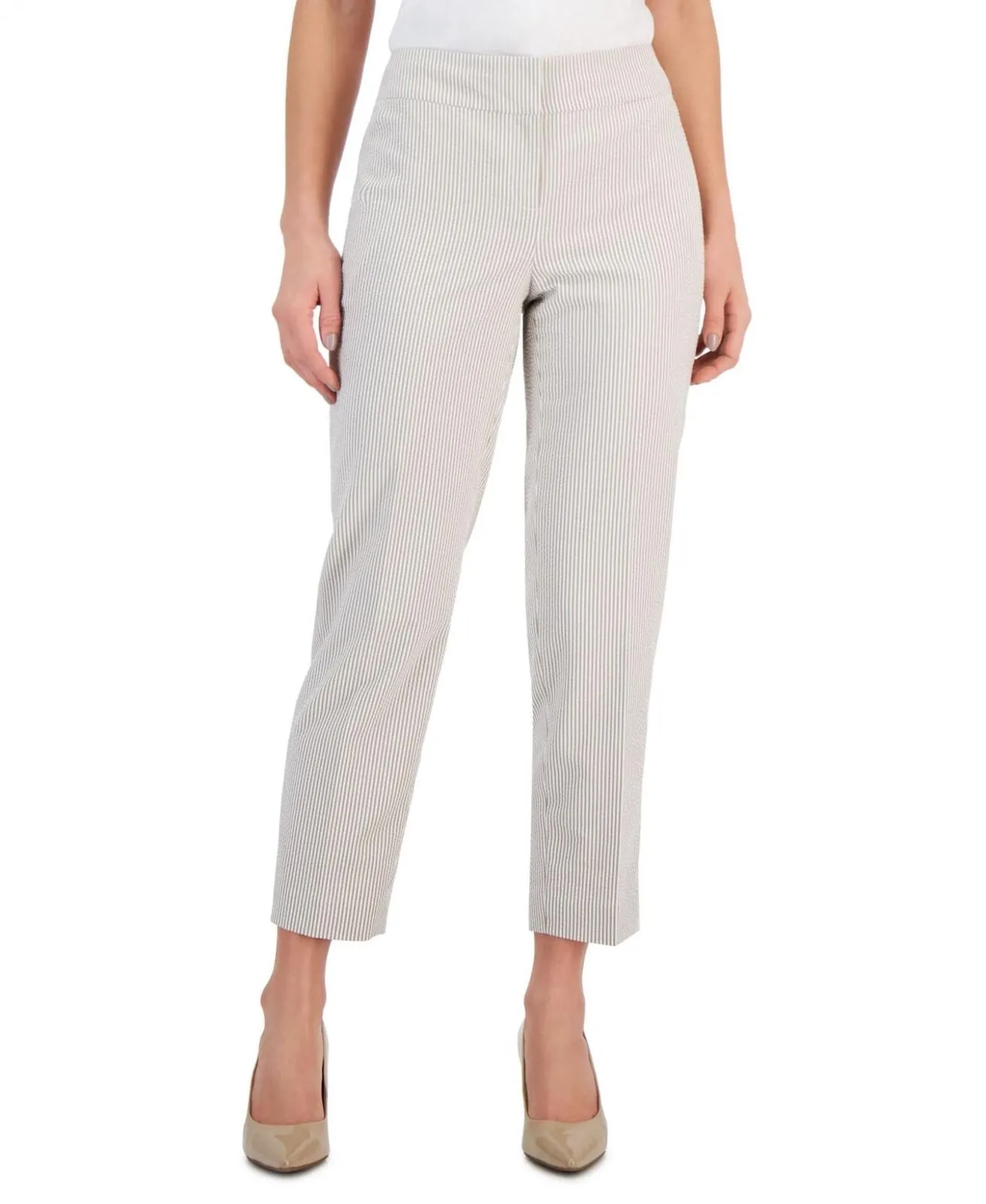 Kasper Womens Petite Mid Rise Seersucker Cropped Pants 10869382