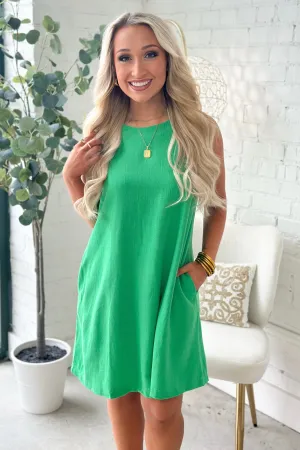 Kelly Green Sleeveless Linen Dress