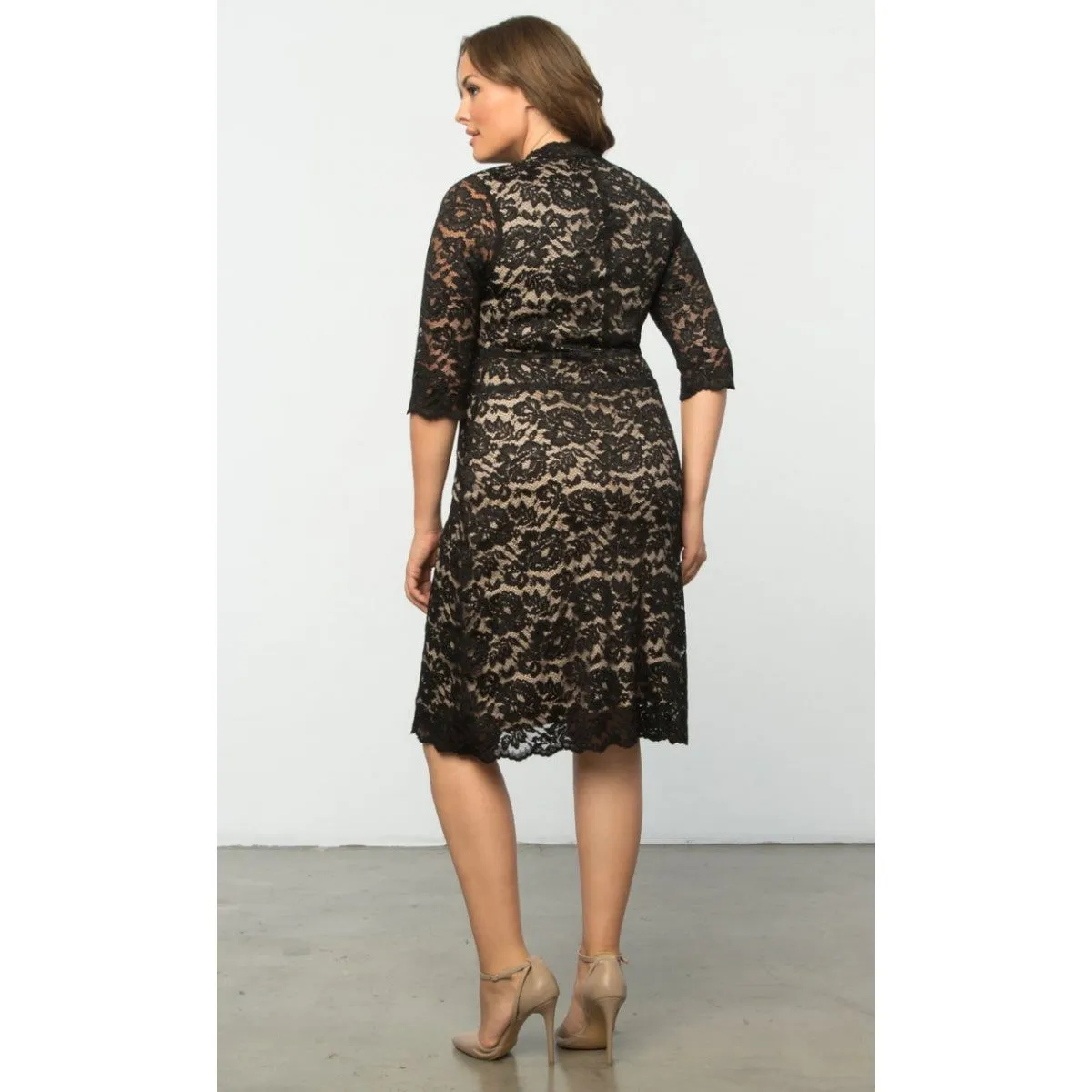 Kiyonna - Scalloped Boudoir Lace Dress -Black Lace/Nude Lining -  Plus Size